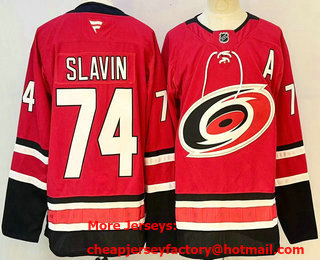 Men's Carolina Hurricanes #74 Jaccob Slavin Red Authentic Jersey