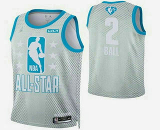 Men's Charlotte Hornets #2 LaMelo Ball Gray Diamond 75th 2022 All Star Heat Press Jersey