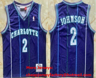 Men's Charlotte Hornets #2 Larry Johnson Purple 1992-93 Throwback Swingman Jersey