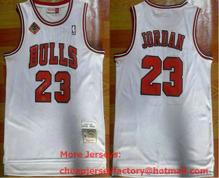 Men's Chicago Bulls #23 Michael Jordan 1993-2013 20th Champions Patch White Hardwood Classics Soul Swingman Signed Throwback Jersey