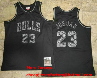 Men's Chicago Bulls #23 Michael Jordan Black Leather Snakeskin Hardwood AU Throwback Jersey
