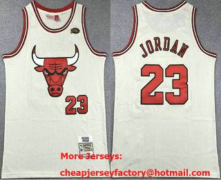 Men's Chicago Bulls #23 Michael Jordan Cream Team Logo Throwback Swingman Jersey