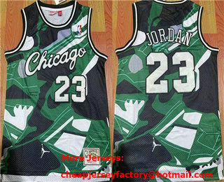 Men's Chicago Bulls #23 Michael Jordan Green White Black Stitched Throwback Jersey