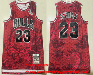 Men's Chicago Bulls #23 Michael Jordan Red 1998 Dragon Throwback Swingman Jersey