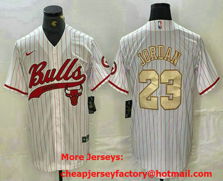 Men's Chicago Bulls #23 Michael Jordan White Gold Cool Base Stitched Baseball Jersey