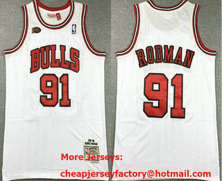 Men's Chicago Bulls #91 Dennis Rodman 1997-98 White Final Patch Hardwood Classics Soul Throwback Jersey