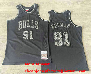 Men's Chicago Bulls #91 Dennis Rodman Black Leather Snakeskin Hardwood AU Throwback Jersey