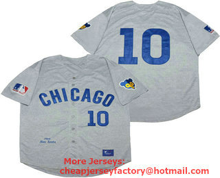 Men's Chicago Cubs #10 Ron Santo 1969 Grey With Blue Number Wool Throwback Jersey