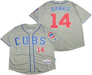 Men's Chicago Cubs #14 Ernie Banks Grey With CUBS Cool Base Jersey