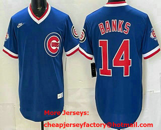 Men's Chicago Cubs #14 Ernie Banks Royal 150th Pullover Cooperstown Throwback Jersey