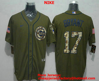 Men's Chicago Cubs #17 Kris Bryant Green Salute To Service Stitched MLB Cool Base Nike Jersey