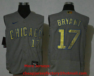 Men's Chicago Cubs #17 Kris Bryant Grey Gold 2020 Cool and Refreshing Sleeveless Fan Stitched Flex Nike Jersey