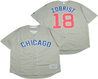 Men's Chicago Cubs #18 Ben Zobrist Grey Road Stitched MLB Cool Base Jersey