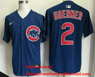 Men's Chicago Cubs #2 Nico Hoerner Blue Cool Base Jersey