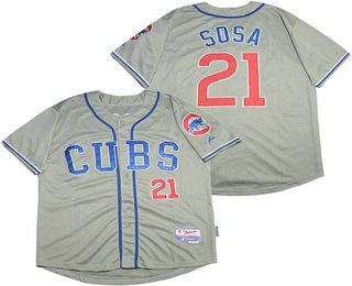 Men's Chicago Cubs #21 Sammy Sosa Retired Gray CUBS Stitched MLB Cool Base Jersey