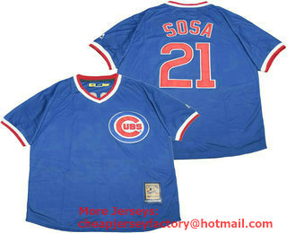 Men's Chicago Cubs #21 Sammy Sosa Retired Royal Blue Pullover Cooperstown Collection Cool Base Jersey