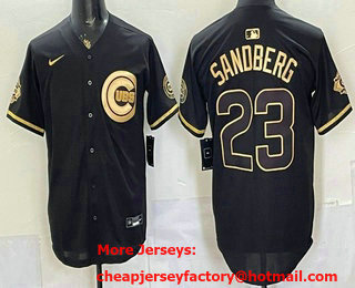 Men's Chicago Cubs #23 Ryne Sandberg Black Gold 150TH Limited Cool Base Jersey