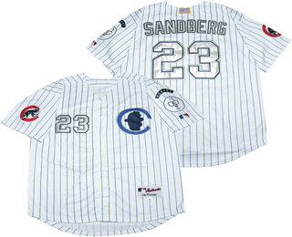 Men's Chicago Cubs #23 Ryne Sandberg White With Slivery Turn The Clock Throwback Jersey