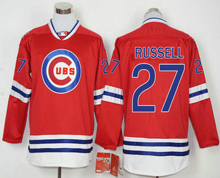 Men's Chicago Cubs #27 Addison Russell Red Long Sleeve Baseball Jersey