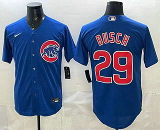 Men's Chicago Cubs #29 Michael Busch Blue Cool Base Jersey