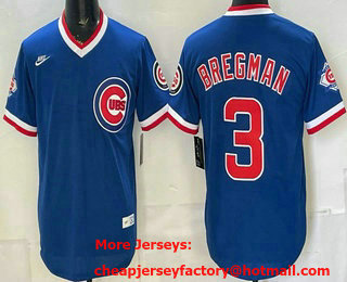Men's Chicago Cubs #3 Alex Bregman Royal 150th Pullover Cooperstown Throwback Jersey