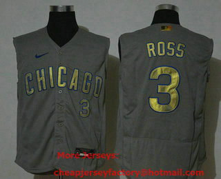 Men's Chicago Cubs #3 David Ross Grey Gold 2020 Cool and Refreshing Sleeveless Fan Stitched Flex Nike Jersey