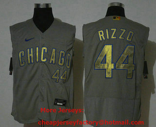 Men's Chicago Cubs #44 Anthony Rizzo Grey Gold 2020 Cool and Refreshing Sleeveless Fan Stitched Flex Nike Jersey