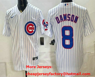 Men's Chicago Cubs #8 Andre Dawson White Cool Base Jersey
