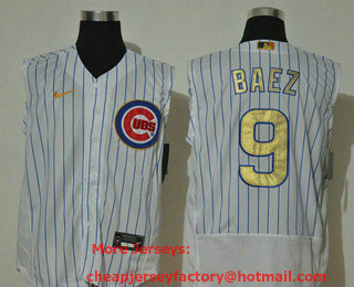 Men's Chicago Cubs #9 Javier Baez White Gold 2020 Cool and Refreshing Sleeveless Fan Stitched Flex Nike Jersey