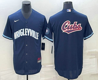 Men's Chicago Cubs Big Logo Blue 2021 City Connect Stitched MLB Cool Base Nike Jersey