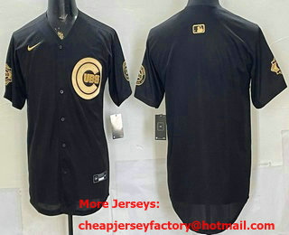 Men's Chicago Cubs Blank Black Gold 150TH Limited Cool Base Jersey