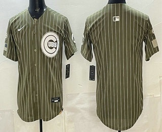 Men's Chicago Cubs Blank Olive Pinstripe 2026 Armed Forces Day Jersey