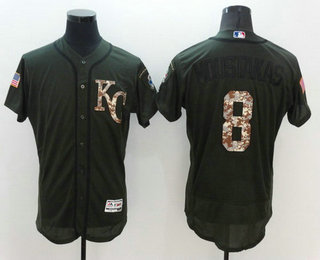 Men's Kansas City Royals #8 Mike Moustakas Retired Green Salute to Service 2016 Flexbase Baseball Jersey