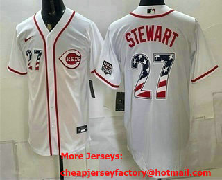 Men's Cincinnati Reds #27 Sal Stewart White 2026 USA 250 Fourth of July Home Stitched Jersey