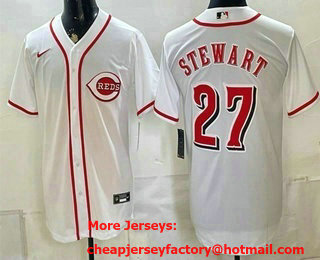 Men's Cincinnati Reds #27 Sal Stewart White Cool Base Stitched Jersey