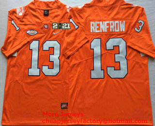 Men's Clemson Tigers #13 Hunter Renfrow Orange Stitched NCAA Nike 2021 Championship Game Patch College Football Jersey