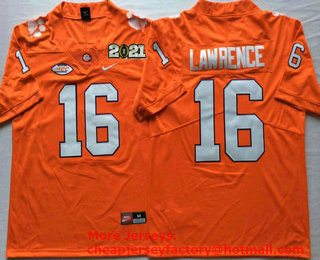 Men's Clemson Tigers #16 Trevor Lawrence Orange Stitched NCAA Nike 2021 Championship Game Patch College Football Jersey