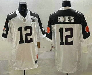 Men's Cleveland Browns #12 Shedeur Sanders Limited White Jim Brown Patch Thanksgiving FUSE Vapor Jersey