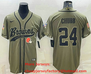Men's Cleveland Browns #24 Nick Chubb Olive 2022 Salute To Service Cool Base Stitched Baseball Jersey