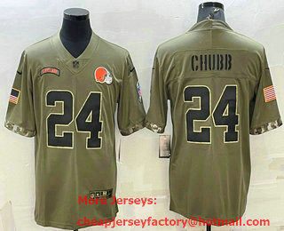 Men's Cleveland Browns #24 Nick Chubb Olive 2022 Salute To Service Limited Stitched Jersey