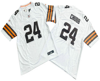 Men's Cleveland Browns #24 Nick Chubb White FUSE Vapor Stitched Nike Limited Jersey