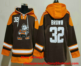 Men's Cleveland Browns #32 Jim Brown Brown Ageless Must Have Lace Up Pullover Hoodie