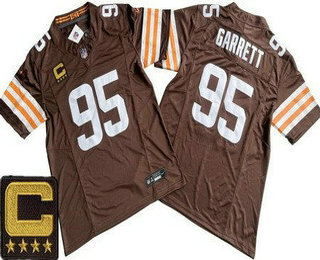 Men's Cleveland Browns #95 Myles Garrett Limited Brown Captain Patch FUSE Vapor Jersey