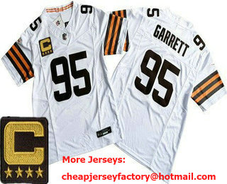 Men's Cleveland Browns #95 Myles Garrett Limited White C Patch FUSE Vapor Jersey