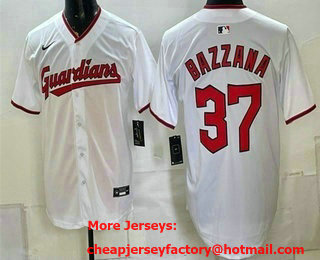 Men's Cleveland Guardians #37 Travis Bazzana White Cool Base Stitched Jersey