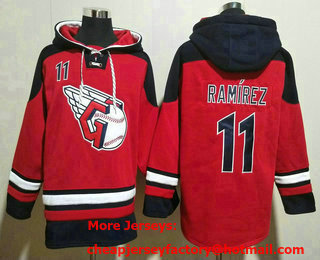 Men's Cleveland Indians #11 Jose Ramirez Red Ageless Must Have Lace Up Pullover Hoodie