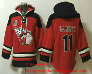 Men's Cleveland Indians #11 Jose Ramirez Red Ageless Must Have Lace Up Pullover Hoodie