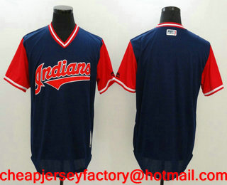 Men's Cleveland Indians Blank Navy 2017 Little League World Series Players Weekend Stitched Nickname Jersey