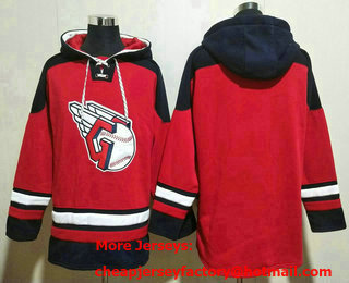Men's Cleveland Indians Blank Red Ageless Must Have Lace Up Pullover Hoodie