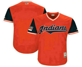 Men's Cleveland Indians Majestic Red-Navy 2018 Players' Weekend Authentic Team Jersey